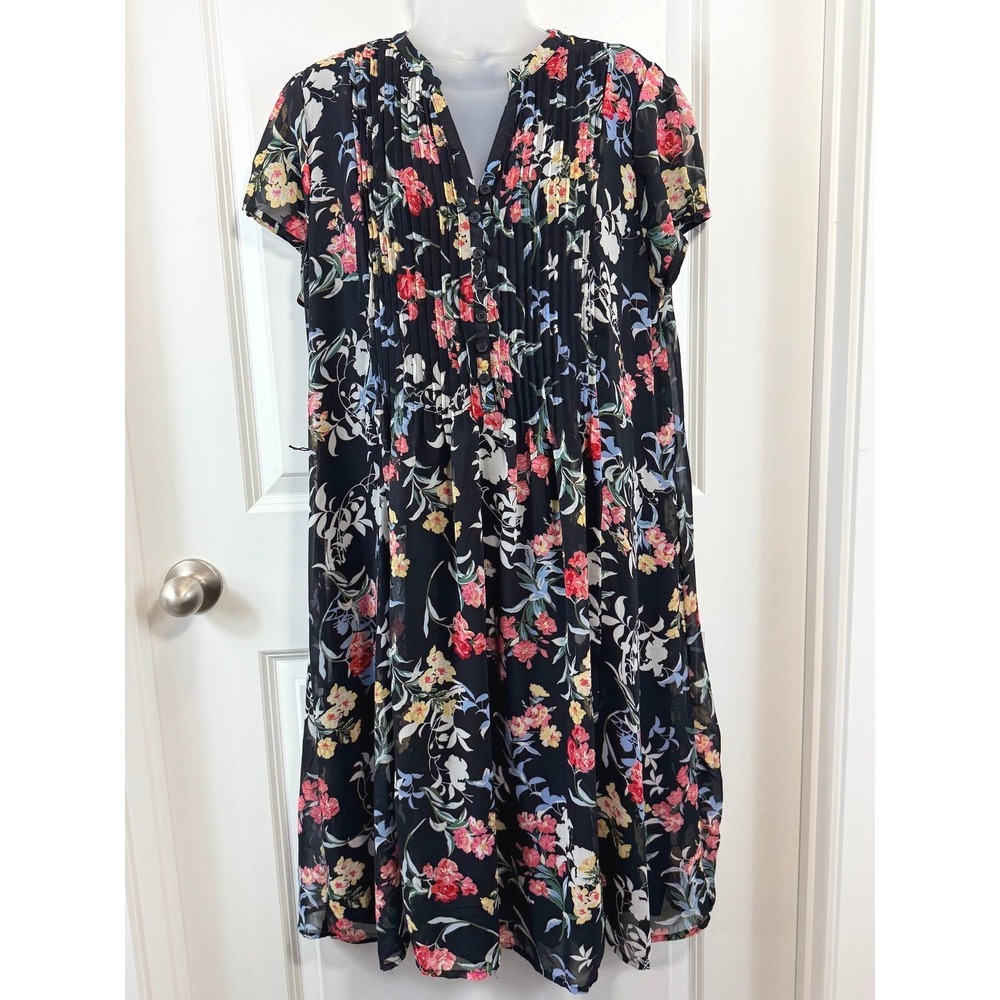 Robert Louis Women's Floral Midi Dress XL Black Pleated Cottagecore Boho Offiice